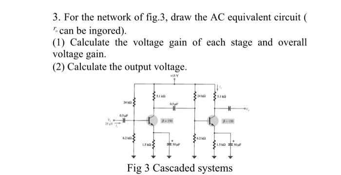 Solved 3. For the network of fig. 3 , draw the AC equivalent | Chegg.com