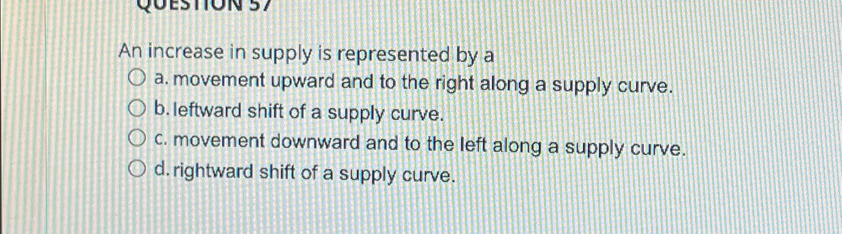 Solved An increase in supply is represented by aa. ﻿movement | Chegg.com