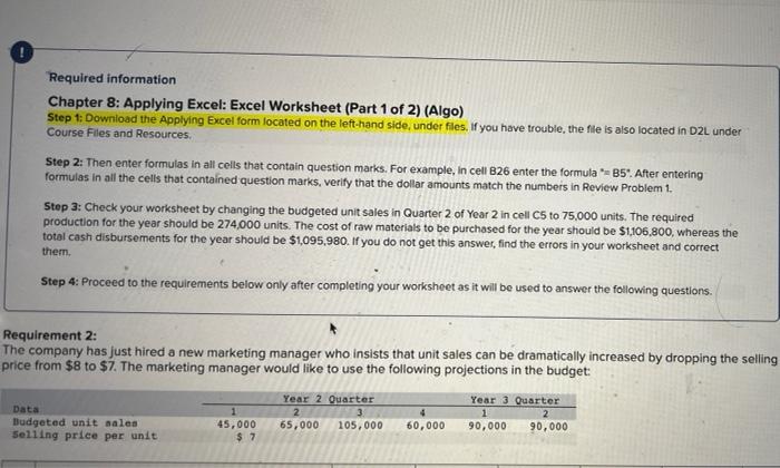 Required information Chapter 8: Applying Excel: Excel | Chegg.com