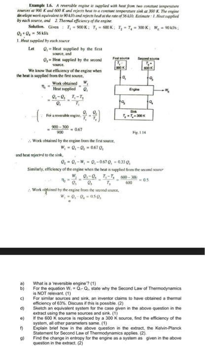 Solved Example 1.6. A Reversible Engine Is Supplied With | Chegg.com