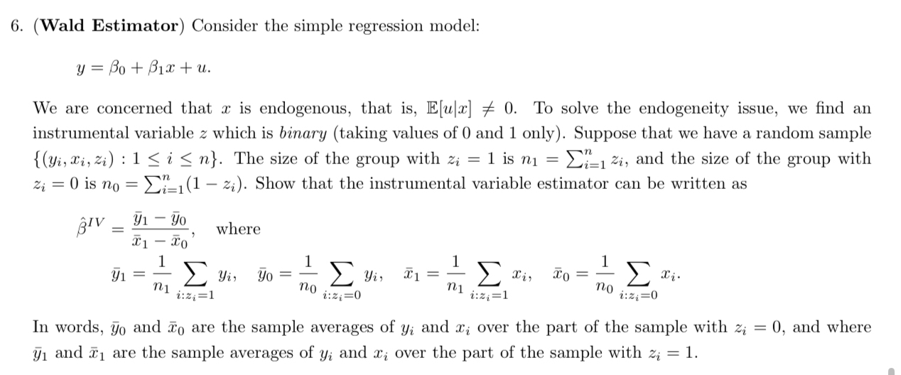 Solved (Wald Estimator) ﻿Consider the simple regression | Chegg.com