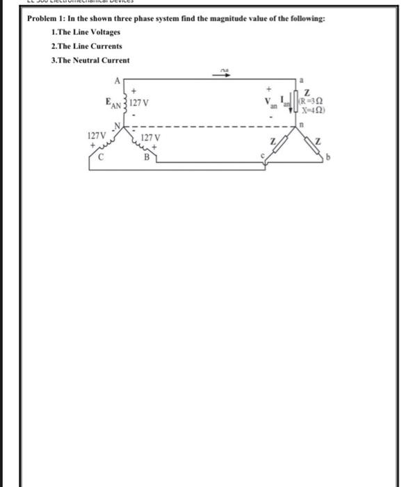 Solved Problem 1: In The Shown Three Phase System Find The | Chegg.com