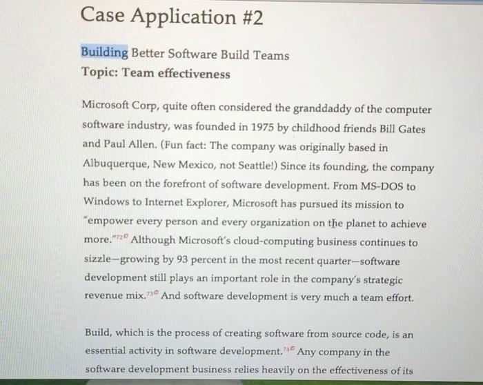 Solved Case Application #2 Building Better Software Build | Chegg.com