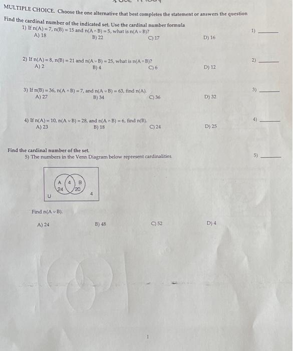 Solved MULTIPLE CHOICE, Choose the one alternative that best | Chegg.com