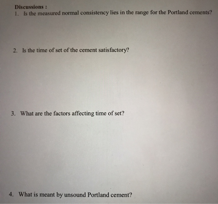 Consistence Normal Solved Discussions : 1. Is the measured normal consistency | Chegg.com