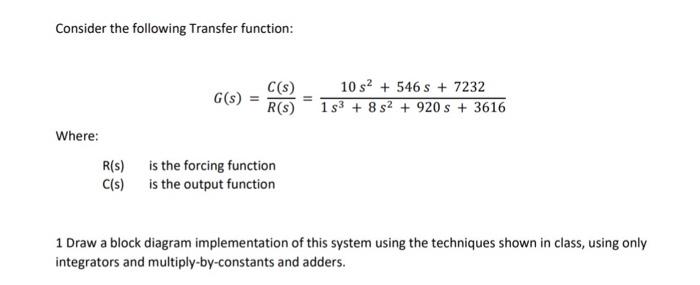 Solved Consider the following Transfer function: Where: R(s) | Chegg.com