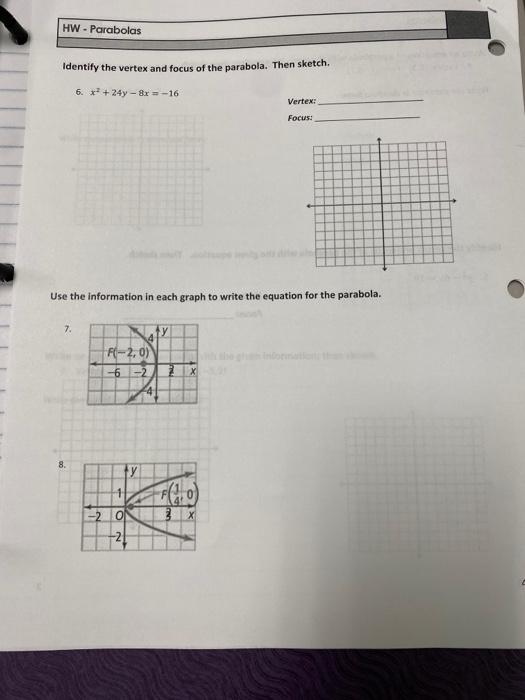 Solved HW- Parabolas Identify the vertex and focus of the | Chegg.com