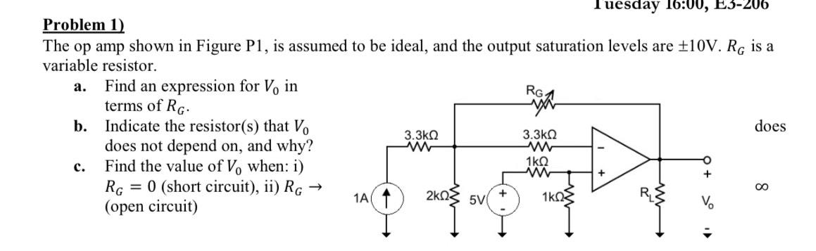 Solved Problem 1)The op amp shown in Figure P1, ﻿is assumed | Chegg.com