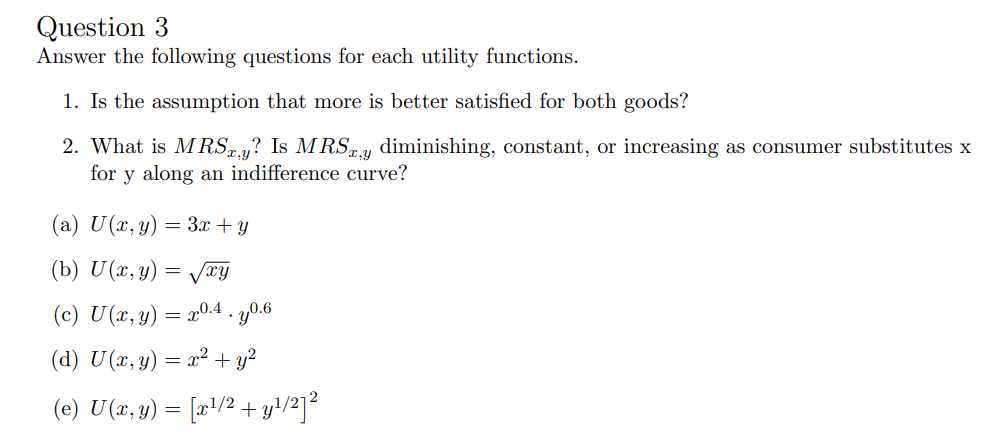 Solved Question 3 Answer the following questions for each | Chegg.com