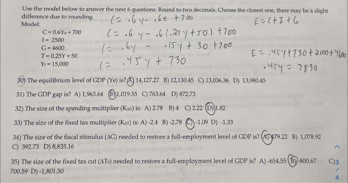 Solved Use the model below to answer the next 6 questions: | Chegg.com