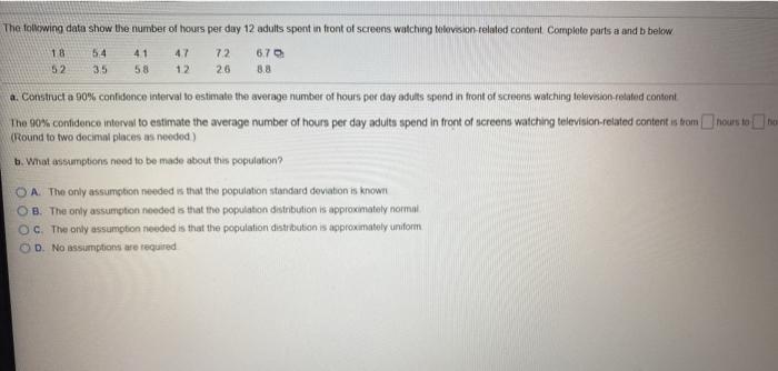 Solved The following data show the number of hours per day | Chegg.com