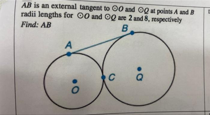 Solved AB is an external tangent to ⊙O and ⊙Q at points A | Chegg.com