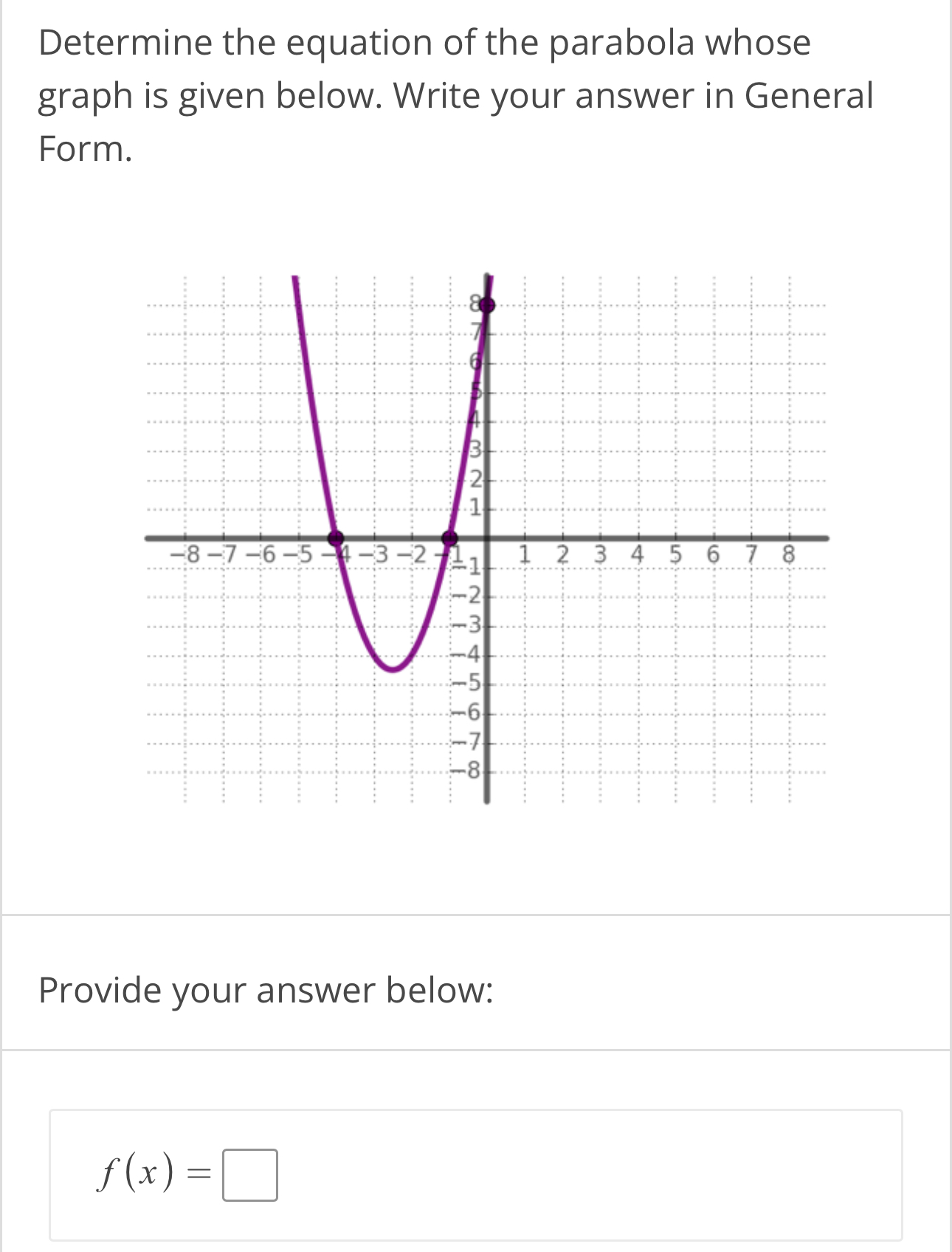 Solved Determine the equation of the parabola whose graph is Chegg com