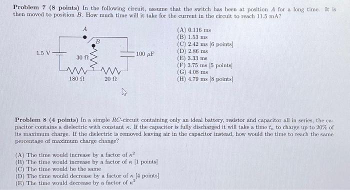 Solved Problem 7 ( 8 Points) In The Following Circuit, | Chegg.com