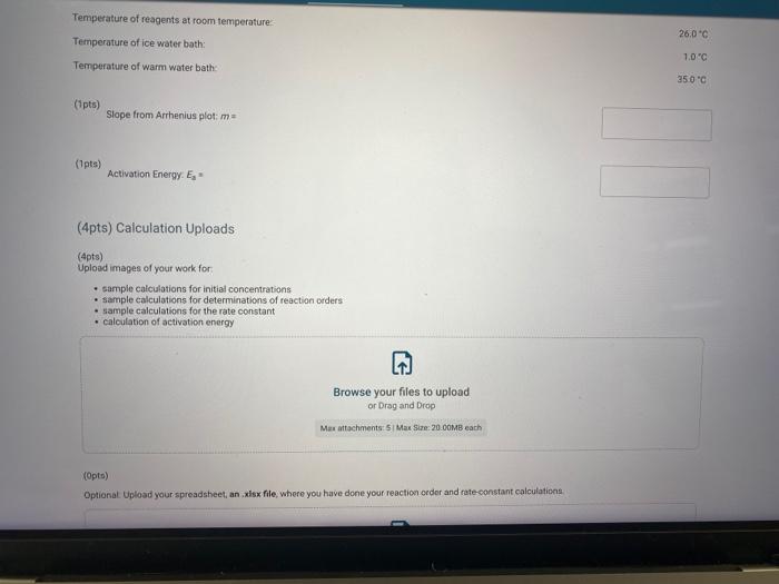 (Opto)
Optional. Upload your spreadsheet, an \( x \) tsx file; where you have done your reaction order and rate-constant calc