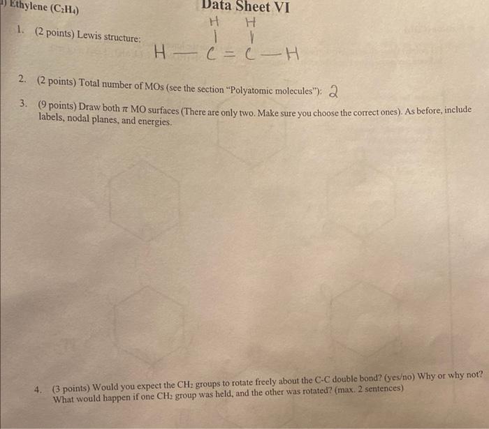 Solved Ethylene C2H4 1. 2 points Lewis structure Chegg