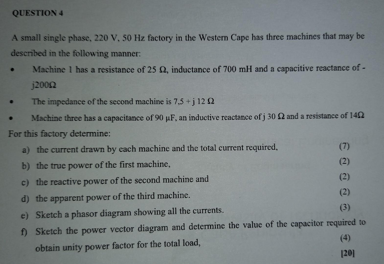 Solved A small single phase, 220 V,50 Hz factory in the | Chegg.com