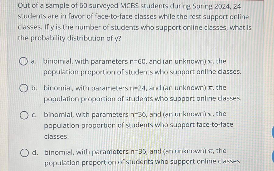 Solved Out of a sample of 60 ﻿surveyed MCBS students during | Chegg.com