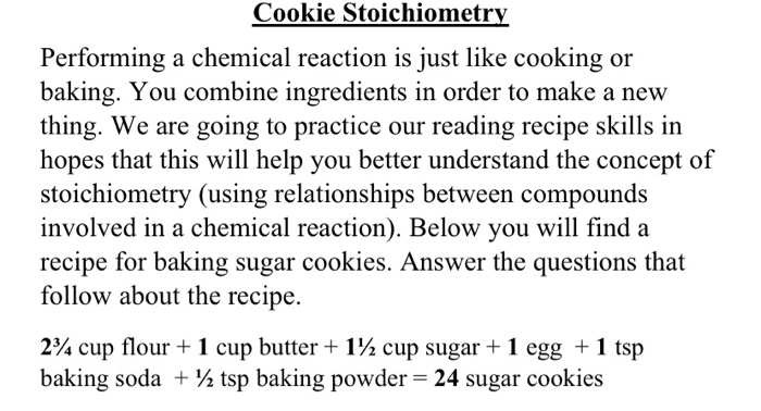Solved Cookie Stoichiometry Performing a chemical reaction | Chegg.com