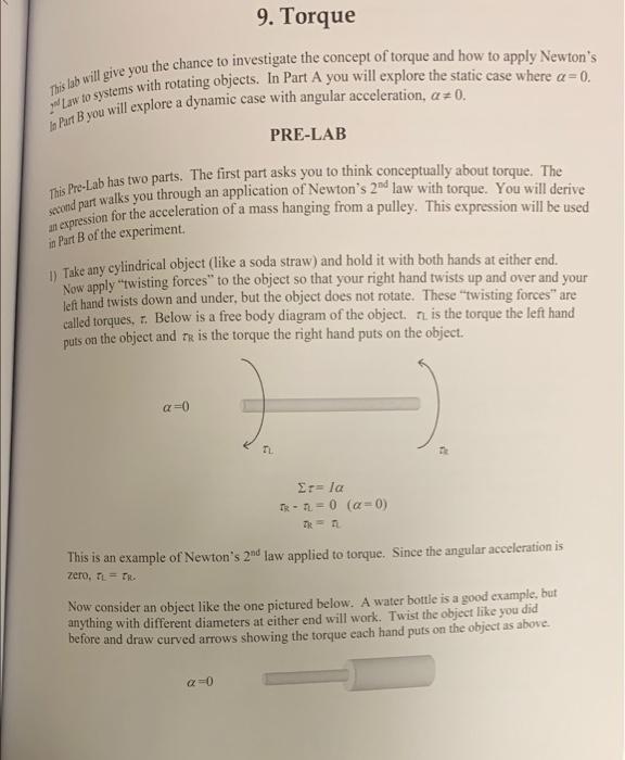 Solved 9. Torque This lab will give you the chance to | Chegg.com