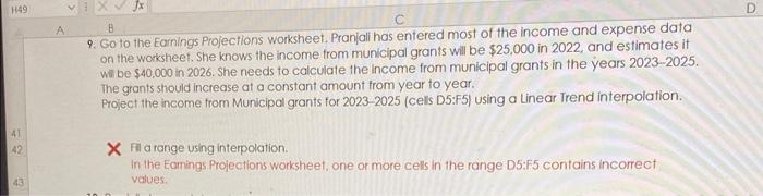 Solved 9. Go to the Earnings Projections worksheet. Pranjali | Chegg.com