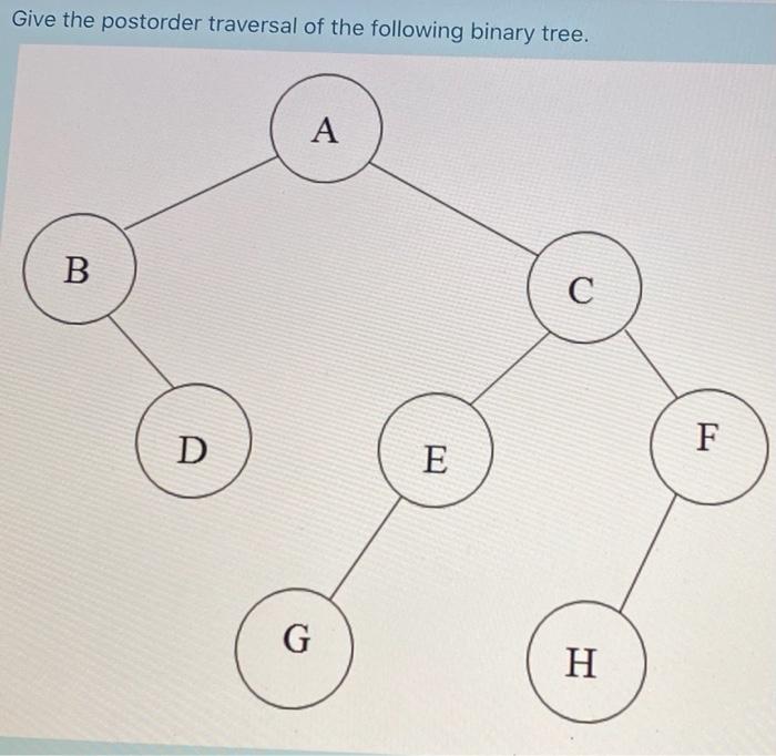 Solved Give The Postorder Traversal Of The Following Binary