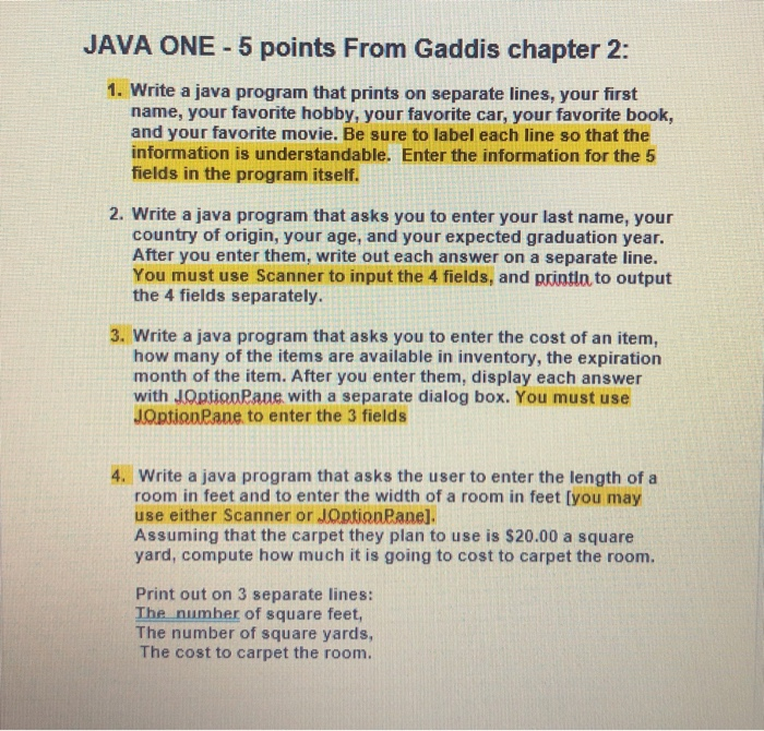 Solved Java One 5 Points From Gaddis Chapter 2 1 Writ