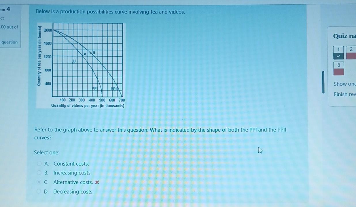 Solved Below is a production possibilities curve involving | Chegg.com