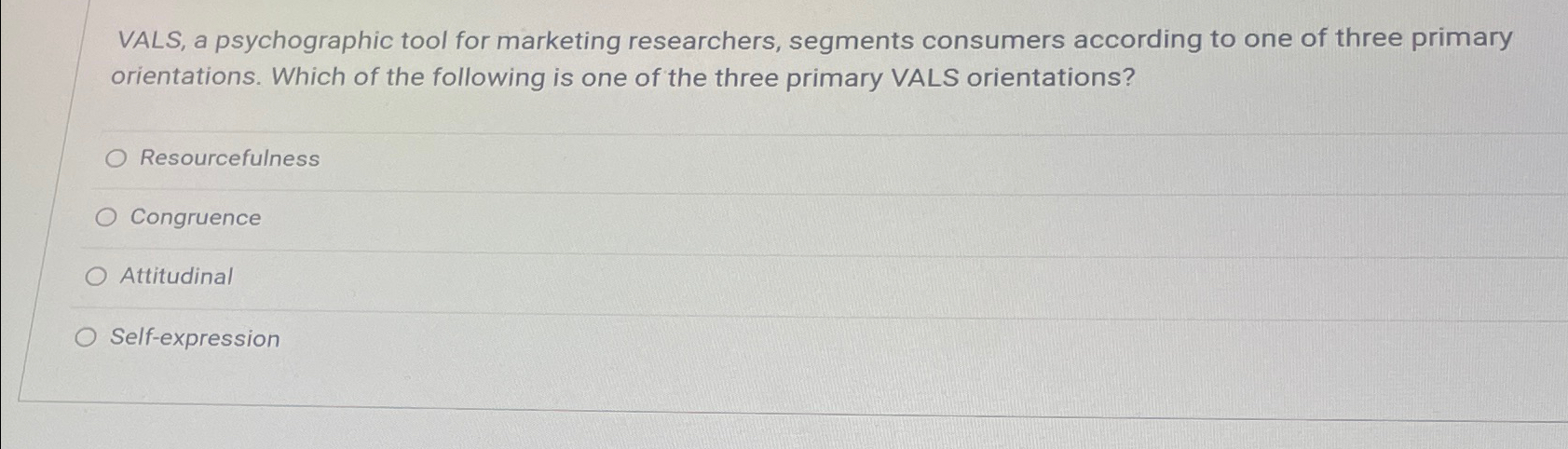 Solved VALS, a psychographic tool for marketing researchers, | Chegg.com