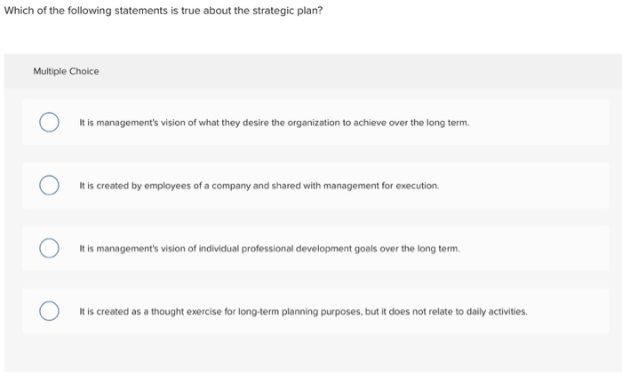 Solved Which of the following statements is true about the | Chegg.com - Which Of The Following Statements Is True Of Strategy?