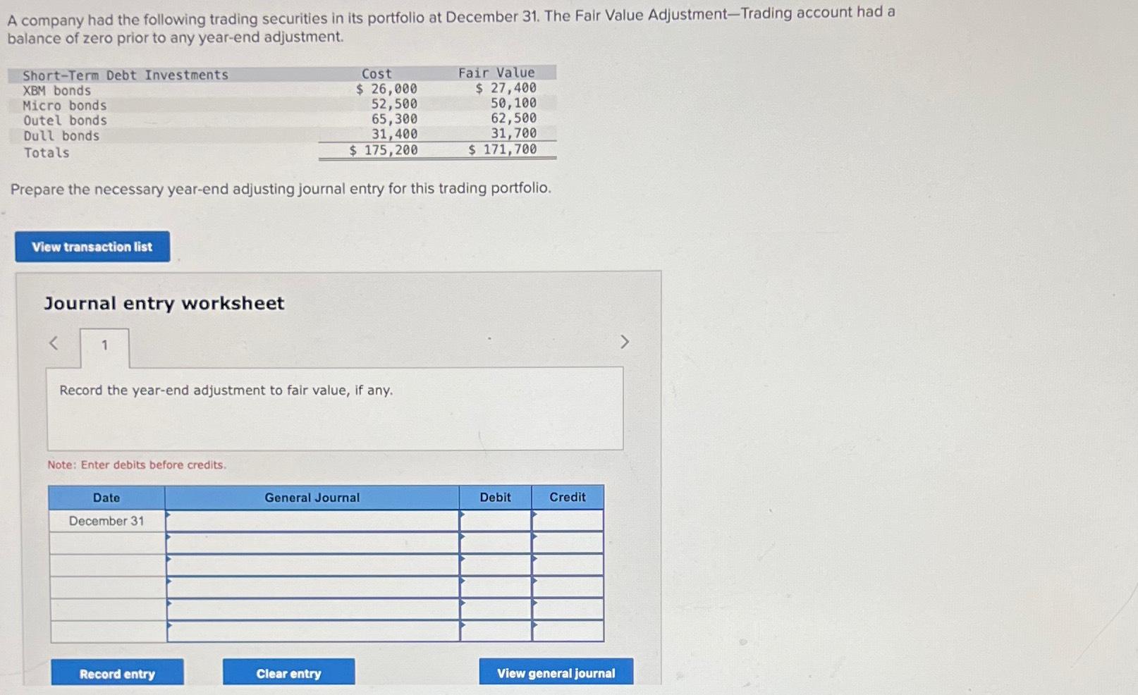 Solved A company had the following trading securities in its | Chegg.com