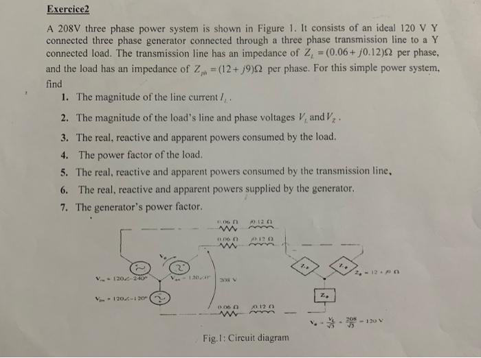 Solved a Exercice2 A 208V three phase power system is shown | Chegg.com