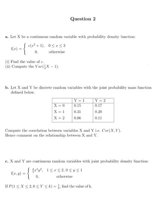 Solved Question 2 a. Let X be a continuous random variable | Chegg.com