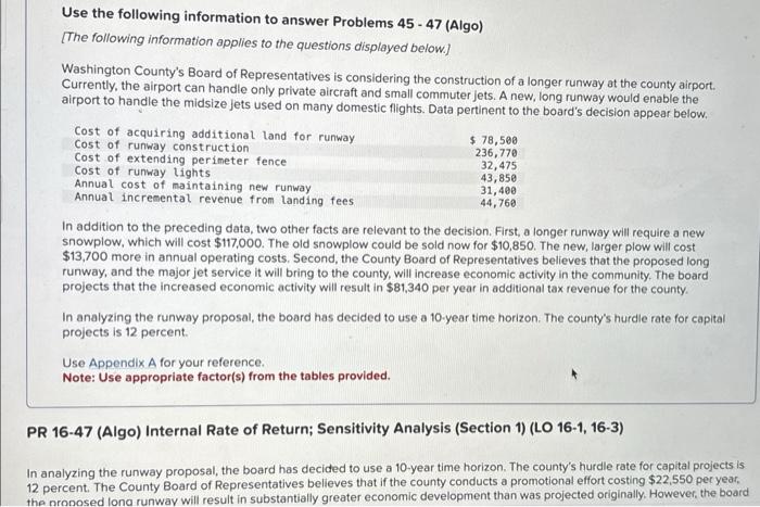 Solved Use the following information to answer Problems 45 - | Chegg.com