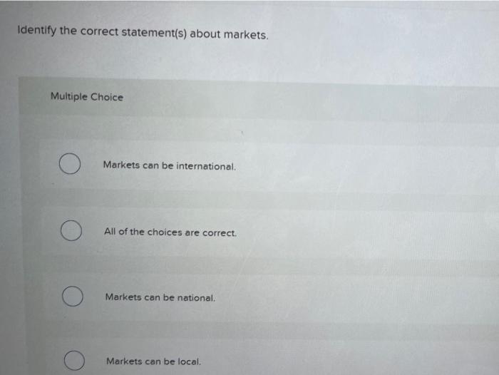 Solved Identify the correct statement(s) about markets. | Chegg.com