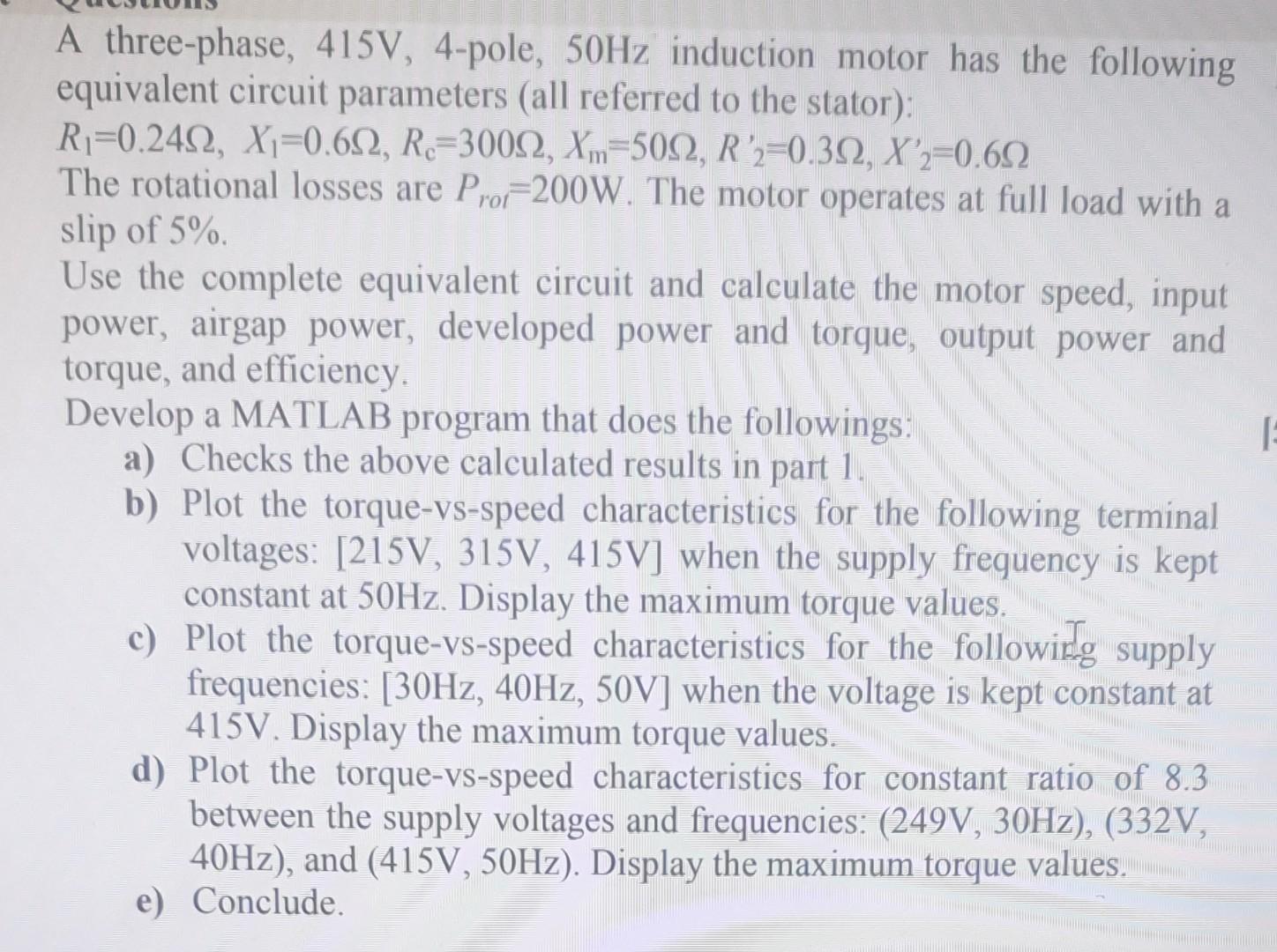Solved A three-phase, 415 V,4-pole, 50 Hz induction motor | Chegg.com