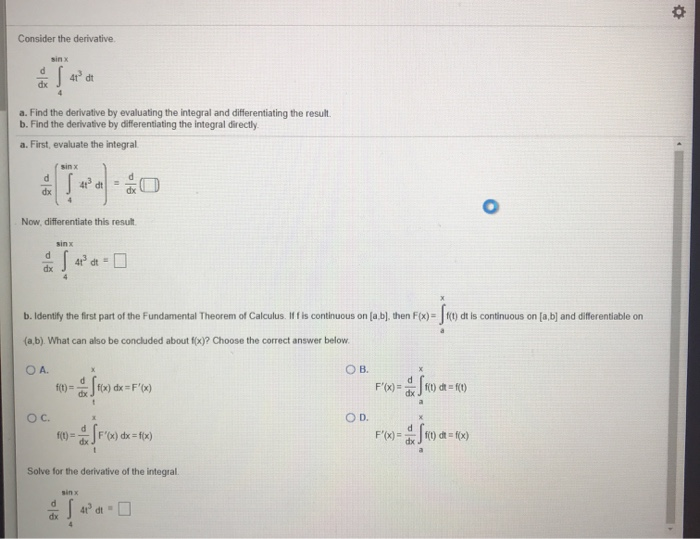 Solved Consider the derivative sinx d dx at de a. Find the | Chegg.com