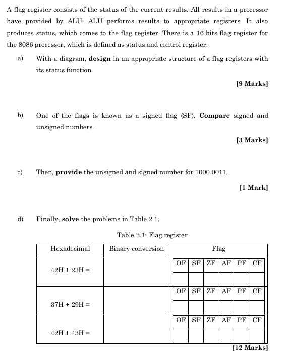 Flag Register Math Solved A flag register consists of the status of the current | Chegg.com
