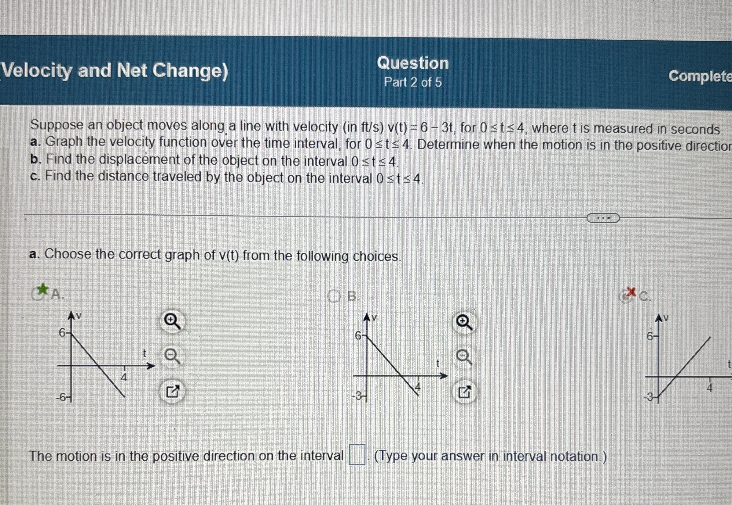 Solved Velocity and Net Change)QuestionPart 2 ﻿of | Chegg.com