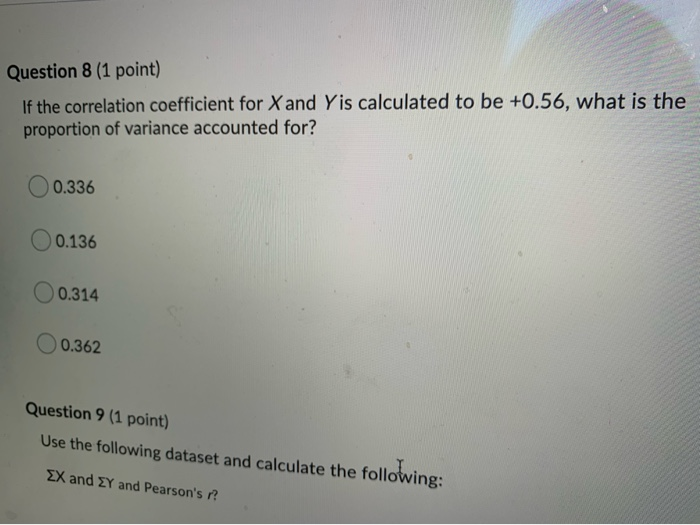 Solved Question 8 (1 point) If the correlation coefficient | Chegg.com