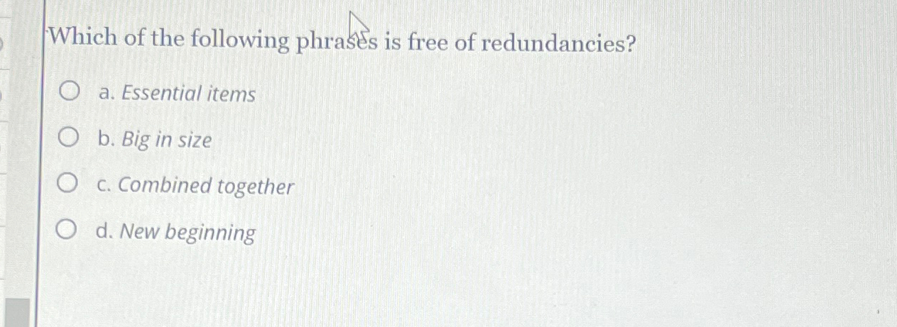 Solved Which of the following phrases is free of | Chegg.com