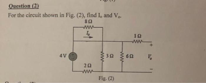 Solved Question (2) For the circuit shown in Fig. (2), find | Chegg.com