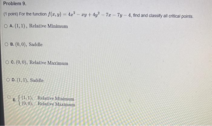 Solved 1 Point For The Function F X Y 4x2−xy 4y2−7x−7y−4