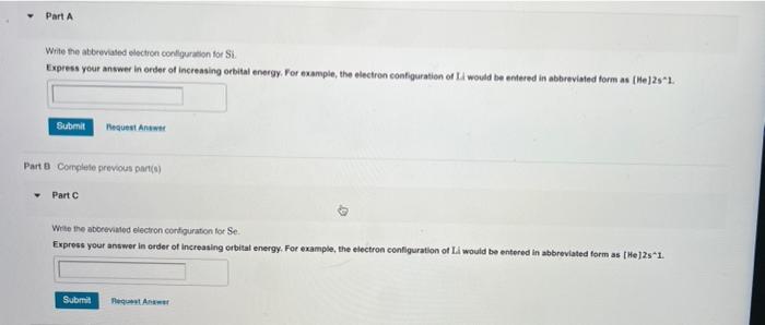 Solved Part A Wite the abbreviated electron configuration | Chegg.com