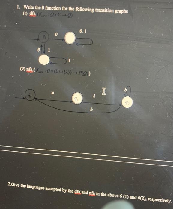 Solved 1. Write the 8 function for the following transition | Chegg.com