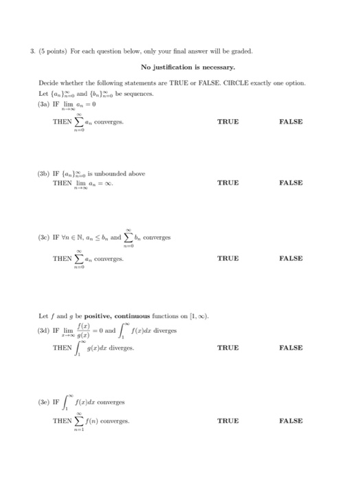 Solved 3. (5 points) For each question below, only your | Chegg.com