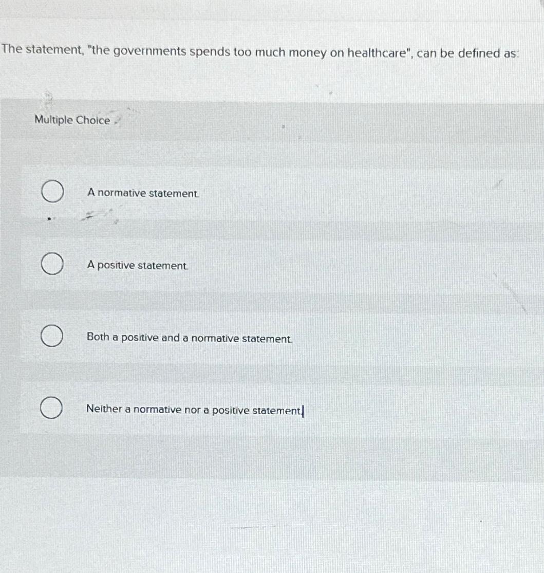 Solved The statement, "the governments spends too much money | Chegg.com