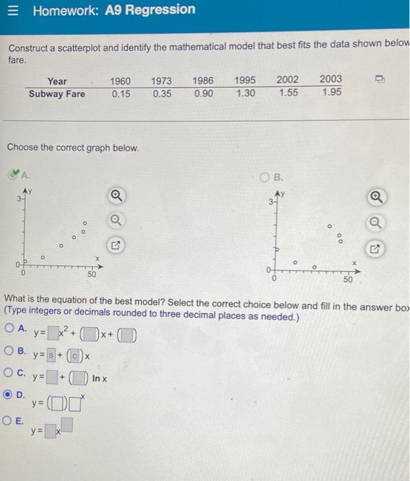 Solved Homework: A9 Regression Construct a scatterplot and | Chegg.com