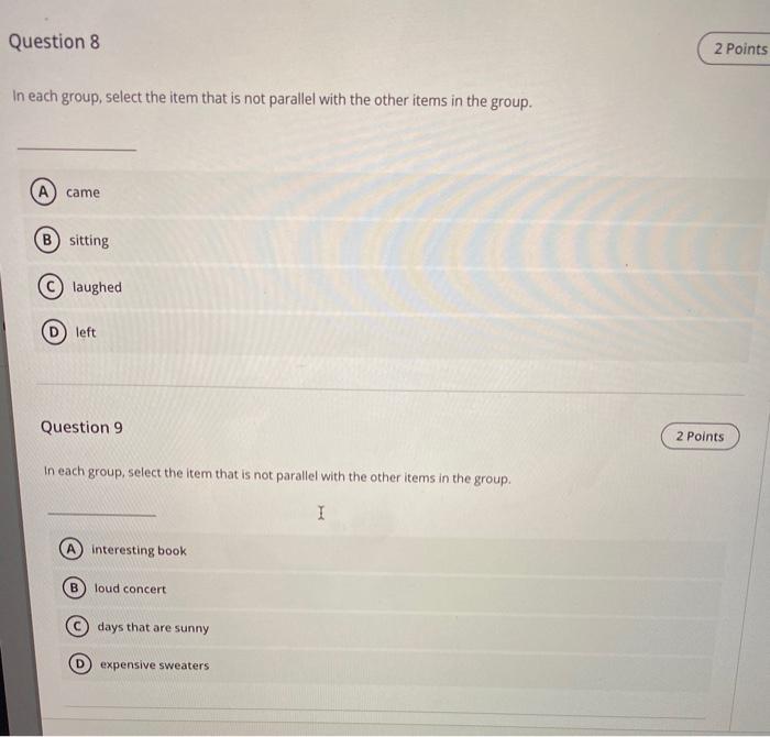 Solved Question 8 2 Points In each group, select the item | Chegg.com