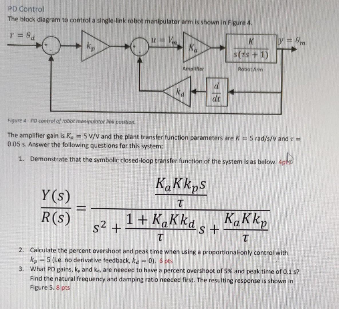 Solved PD Control The block diagram to control a single-link | Chegg.com